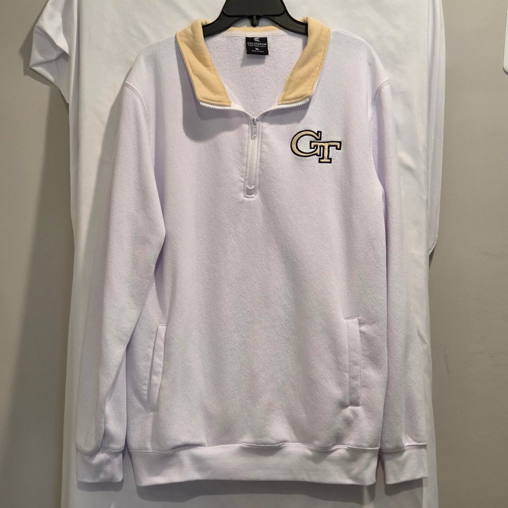 Colosseum Georgia Tech Yellow Jackets Mens XL Quarter Zip Sweatshirt White GT